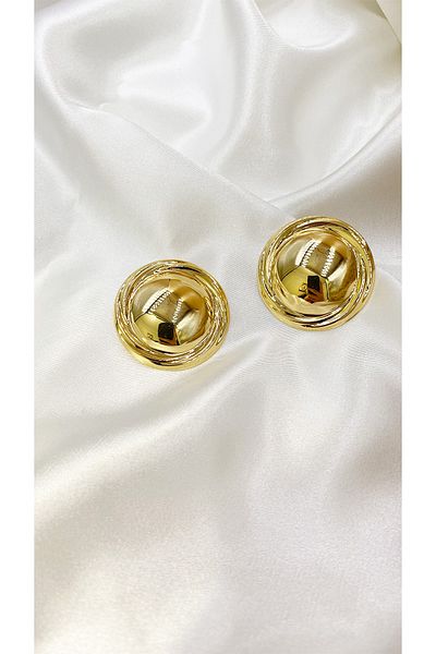 Eylülün Takısı Gold Colored Large Size Women's Round Pinterest Earrings