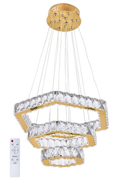 ALA LİGHTİNG ALA AYDINLATMA Plaket Kristal Taşlı GOLD Paslanmaz Ledli Kumandalı Avize AL-581-3 GOLD