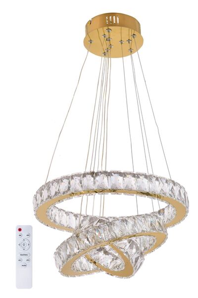 ALA LİGHTİNG ALA AYDINLATMA Plaket Kristal Taşlı GOLD Paslanmaz Ledli Kumandalı Avize AL-6167-3 GOLD