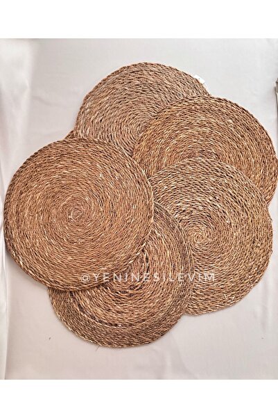 yeninesilevim 6'lı Yuvarlak Hasır Örme Jüt Amerikan Servis/Supla
