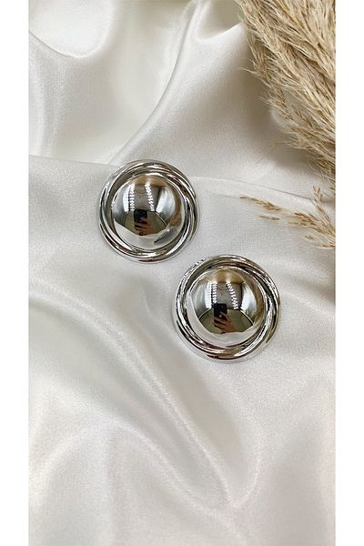 Eylülün Takısı Large Size Silver Colored Round Women's Pinterest Earrings