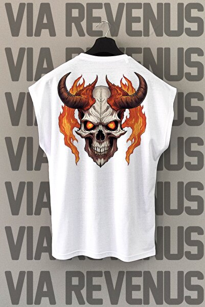 Vordevia Hell Skull Back Štampano bela sportska majica bez rukava