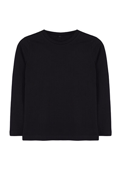 TRENDYOLKIDS Černo-černé 2-balení Unisex Basic Pack Obyčejné bavlněné pletené tričko TKDAW25TS00000