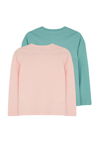 TRENDYOLKIDS Pudrově mátové 2 balení dívčí obyčejné bavlněné pletené tričko TKDAW25TS00000
