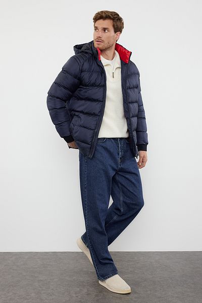 Trendyol Collection Pánská tmavě modrá bunda Regular Fit Puffer - zimní TMNAW25MO00002