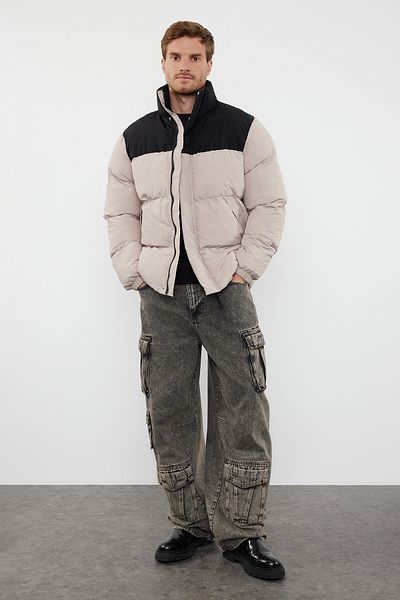 Trendyol Collection Мъжко зимно палто - Каменен дизайн, Стойка яка, Цветни блокове, Стандартна кройка TMNAW25MO00006