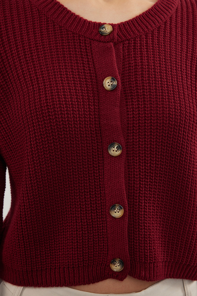 Trendyol Collection Claret Red Super Crop Knitwear Cardigan - Twoaw24Hi00419