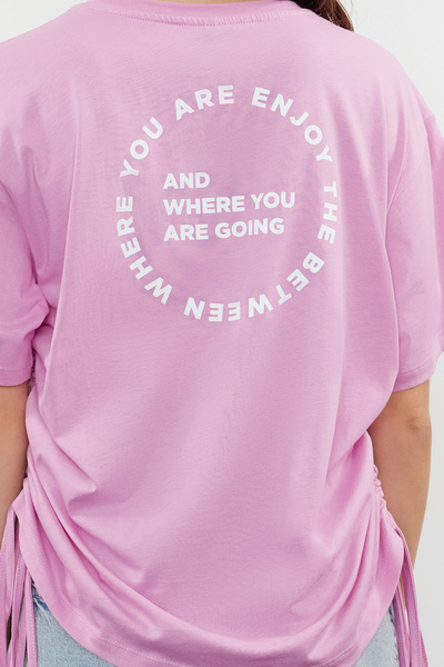 Trendyol Collection Πλεκτό μπλουζάκι Oversize - Ροζ, 100% βαμβάκι, πίσω και μπροστά εμπριμέ TWOSS23TS00150