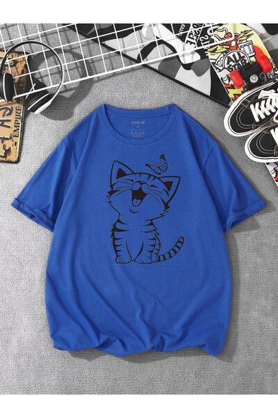 BEGRİFF Tricou alb unisex cu imprimeu Cat