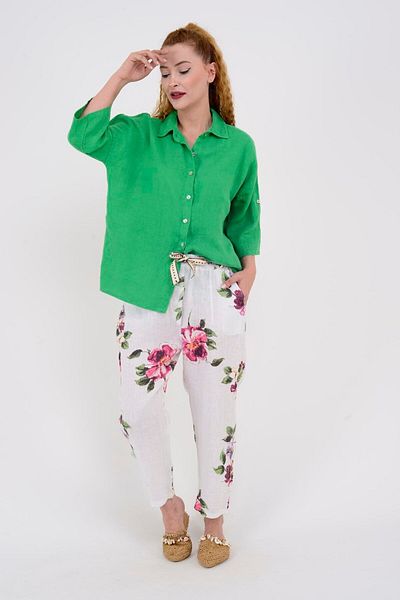 Park Moda 7232 BELT DETAIL FLOWER PATTERN CARROT LINEN PANT