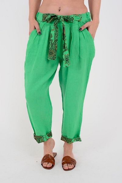 Park Moda 7651 BELT DETAIL CARROT LINEN PANT