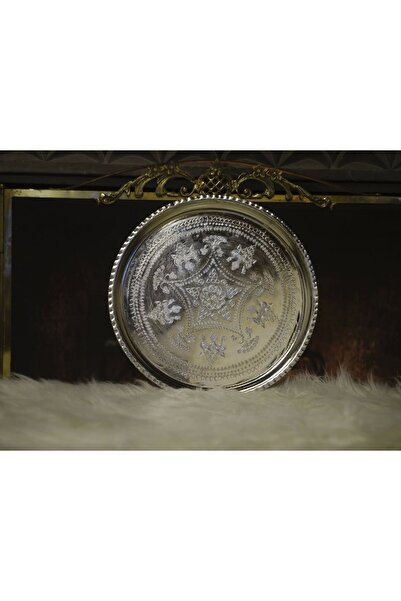 Bakır Concept Tavă rotundă din cupru cu model, de culoare argintie, de 37 cm