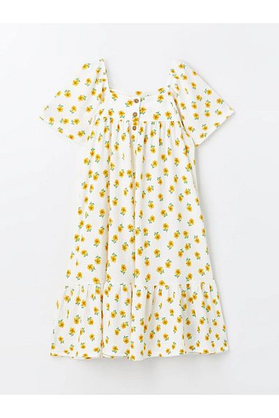 LC Waikiki LCW Kids Square Neck Floral Short Sleeve Girl Dress Mrglobal