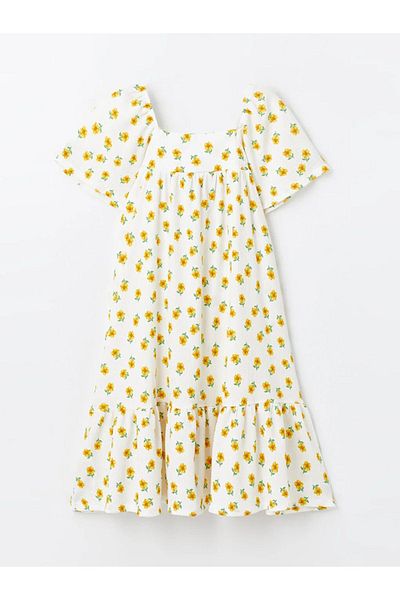 LC Waikiki LCW Kids Square Neck Floral Short Sleeve Girl Dress Mrglobal