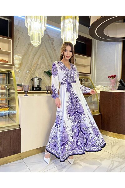 WellWay Rochie din stofă Atlas (curea inclusă) - Liliac