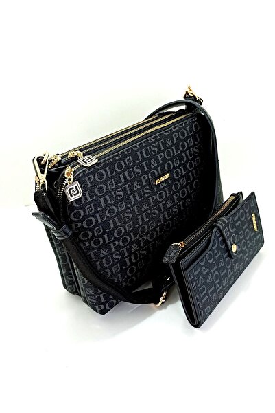 Just Polo Kadın Siyah 5 Bölmeli Ayarlanabilir Uzun Askılı Çanta Ve Cüzdan Tak...