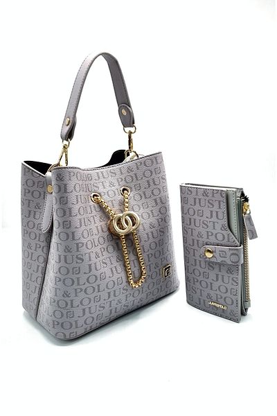 Just Polo Women's Gray Bag Wallet Combination Tm1122