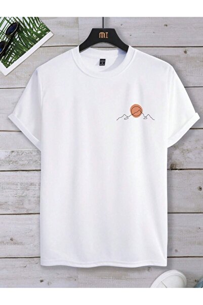 coolart Minimalna majica Mountain Sun - bela Štampano Oversize kroj letnja kr...