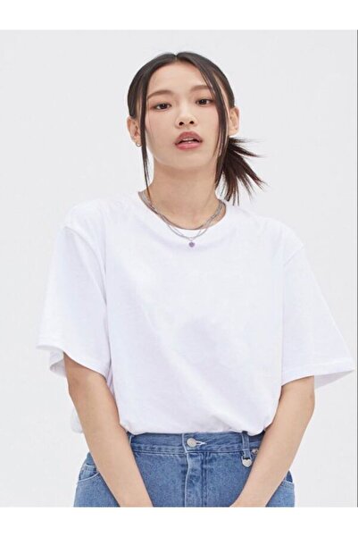 CLASSY.MODA Λευκό μπλουζάκι Oversize Single Jersey - Crew Neck, κοντό μανίκι