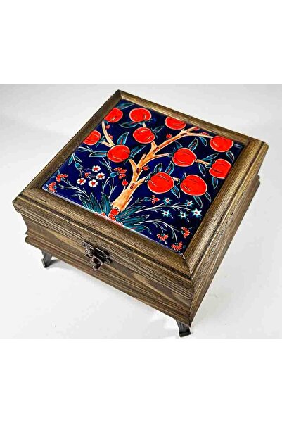 Çini Evi مجوهرات تخزين خشبية - صندوق بزخارف شجرة الرمان