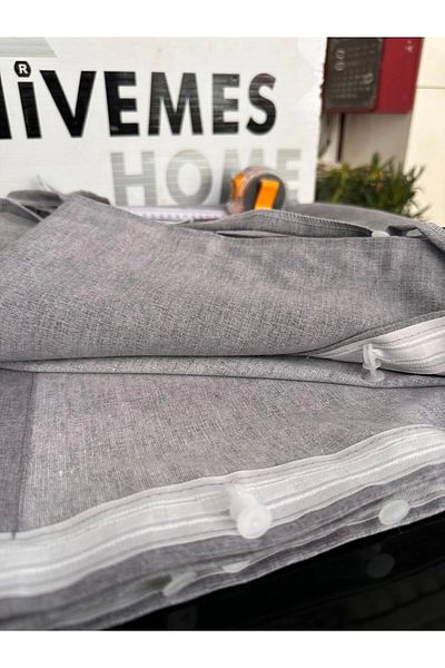 NİVEMESHOME Tarpaulin Gray Background Curtain - Balcony with Cornice and Laces