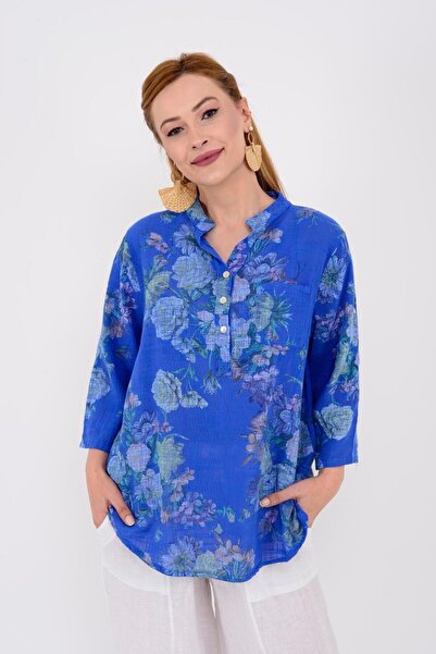 Park Moda 15455f-6 Πουκάμισο με λουλουδάτο σχέδιο με λεπτομέρεια τσέπης