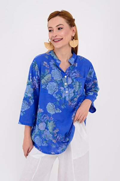 Park Moda 15455f-6 Πουκάμισο με λουλουδάτο σχέδιο με λεπτομέρεια τσέπης