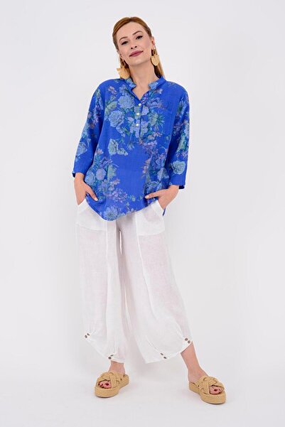 Park Moda 15455f-6 Πουκάμισο με λουλουδάτο σχέδιο με λεπτομέρεια τσέπης