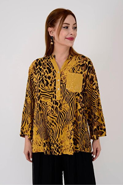 Park Moda 15451-8 Сорочка з леопардовим принтом і паєтками