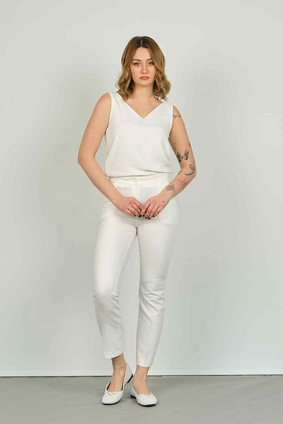 F&A Textile FA Trousers Women's Double Pocket Ankle Length Skinny Leg Trousers 7002 Ecru
