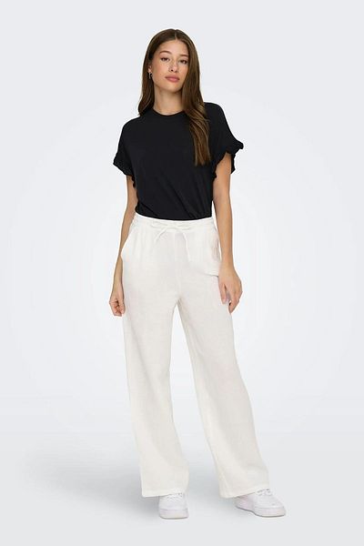 ONLY Pantaloni albi pentru femei Onlthyra - 100% bumbac, cu talie, potrivire confortabilă 15296375