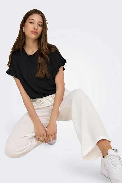 ONLY Pantaloni albi pentru femei Onlthyra - 100% bumbac, cu talie, potrivire confortabilă 15296375