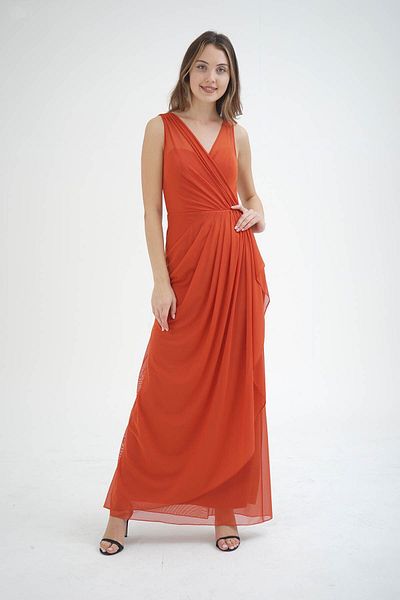 DORİDORCA Women's Sleeveless Long Evening Dress 5922039 Coral