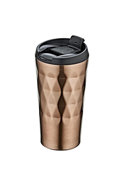 O M S Collection 3289 - 2 Pieces Stainless Steel Prism Cup and Mug Copper Body - Hot and Cold Thermos, Black Detail