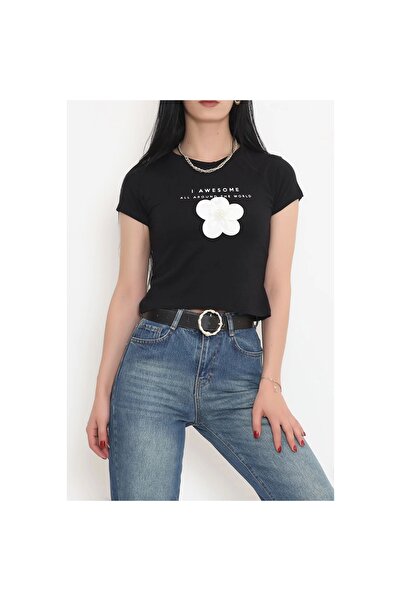 Narnuga تي شيرت أسود - تفاصيل زهور مطبوعة، 16605.514.