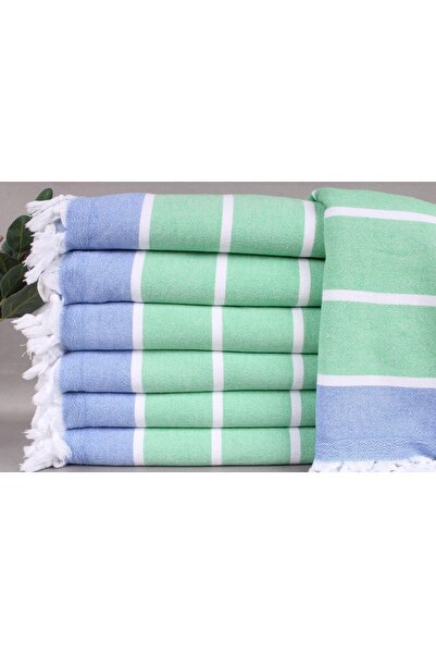 Kayra Export Peştemal Arkası Havlu Şeklinde Peştemal Yeşil-saks Mavi 90x170 C...