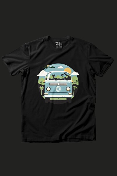 The Baski Crna unisex vintage karavan kamp majica Štampano kratkih rukava T-s...