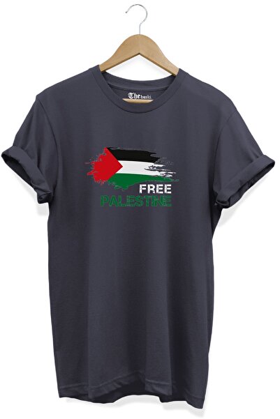 The Baski Free Palestine - Tricou Premium Gri închis cu imprimeu Palestine gr...