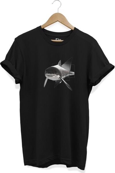 The Baski Crna unisex majica Shark Štampano sa cool dizajnom, kratki rukav T-...