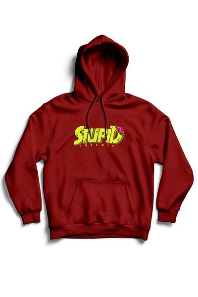 The Baski Unisex Red Stupid Text με στάμπα καγκουρό με κουκούλα υψηλής ποιότητας Premium φούτερ