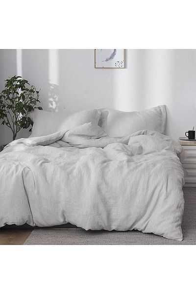 EVYA Σετ Παπλωματοθήκη 4 τεμαχίων με Flounce Διπλό 160x200 cm Φυσικό βαμβακερό μαλακό ελαστικό σεντόνι άνετο