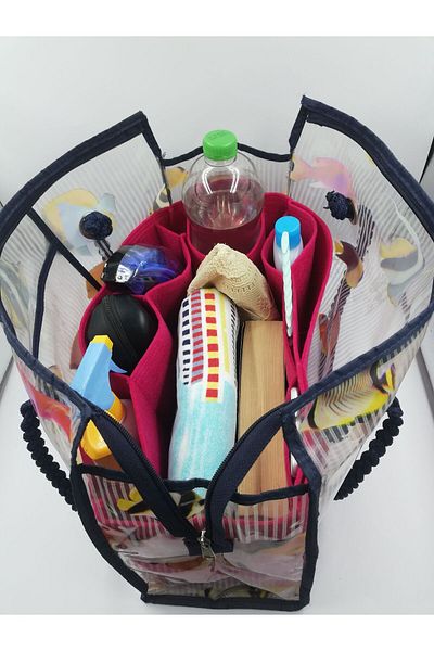 Marjinal Red Color Beach Bag - Organizer Inside