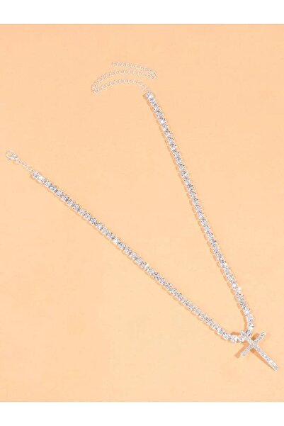 Flaner Paris Aksesuar TAŞLI KADIN SUYOLU HAÇ KOLYE