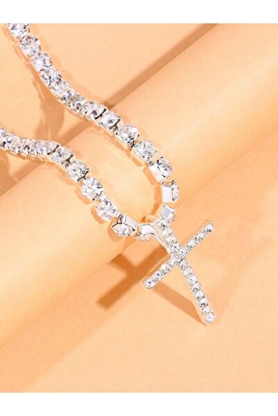 Flaner Paris Aksesuar TAŞLI KADIN SUYOLU HAÇ KOLYE