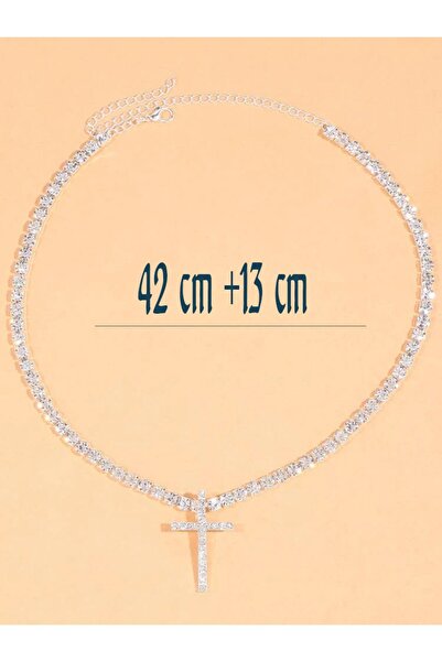 Flaner Paris Aksesuar TAŞLI KADIN SUYOLU HAÇ KOLYE