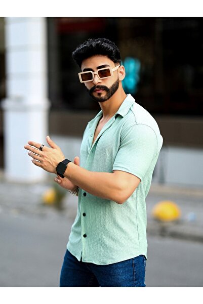 RESTBAY Κοντομάνικο πουκάμισο Lycra Slim Fit με ανοιχτό γιακά