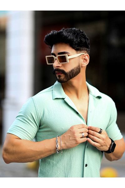 RESTBAY Κοντομάνικο πουκάμισο Lycra Slim Fit με ανοιχτό γιακά