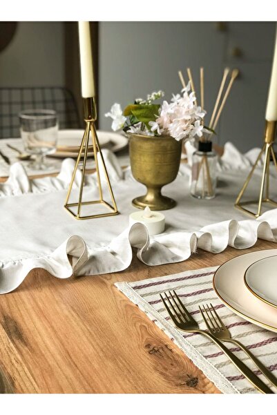 EVYA Frilly Vintage Runner 40X140 cm 100% Cotton Raw Linen Tablecloth Stylish Tableware Decorative Table Strip