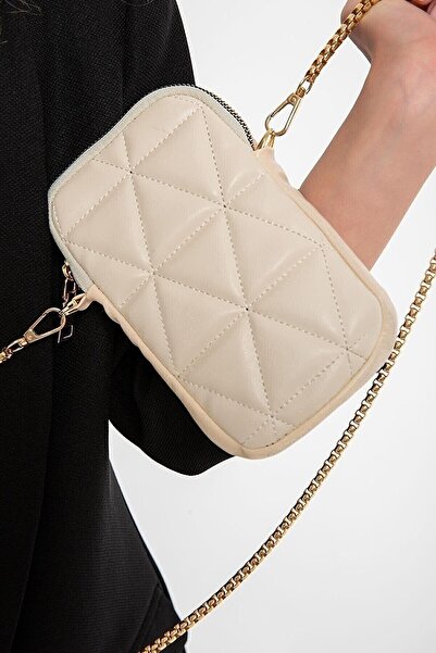 efnanstore Çapraz Zincir Askılı Kapitone Telefonluk Cüzdan Çanta