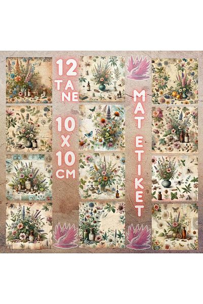 Pink Swan Craft Vintage 12 buc. Ierburi și sticle pentru medicamente - Scrapbook Bullet Journal Set de autocolante pentru plan mat